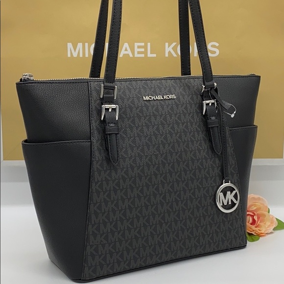 MICHAEL KORS CHARLOTTE LARGE TOP ZIP TOTE BLACK - Picture 2 of 16
